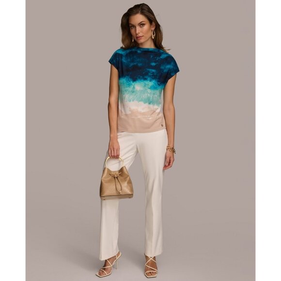 Donna Karan Women's Printed Short-Sleeve Top Blue Size XL MSRP $69 - Picture 2 of 5